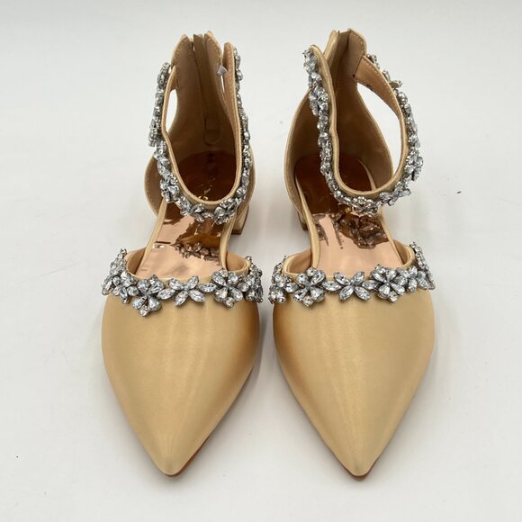 XYD Gold Pointed Toe D'Orsay Wedding Sandal Sparkly Rhinestones Ankle Strap Shoe - Picture 3 of 6